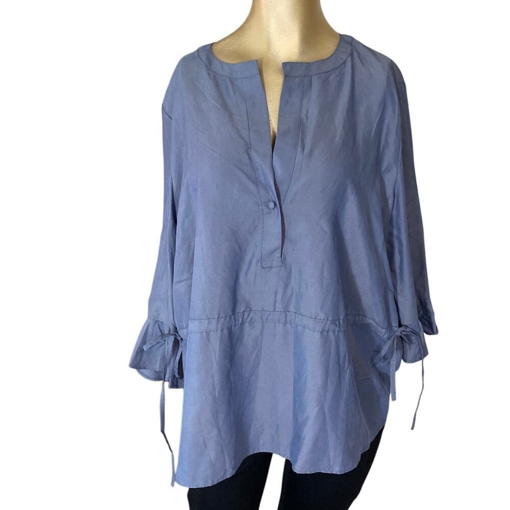 Tommy Hilfiger Women Medium Large Blouse Top Flutter Sleeve Slate Blue Shade